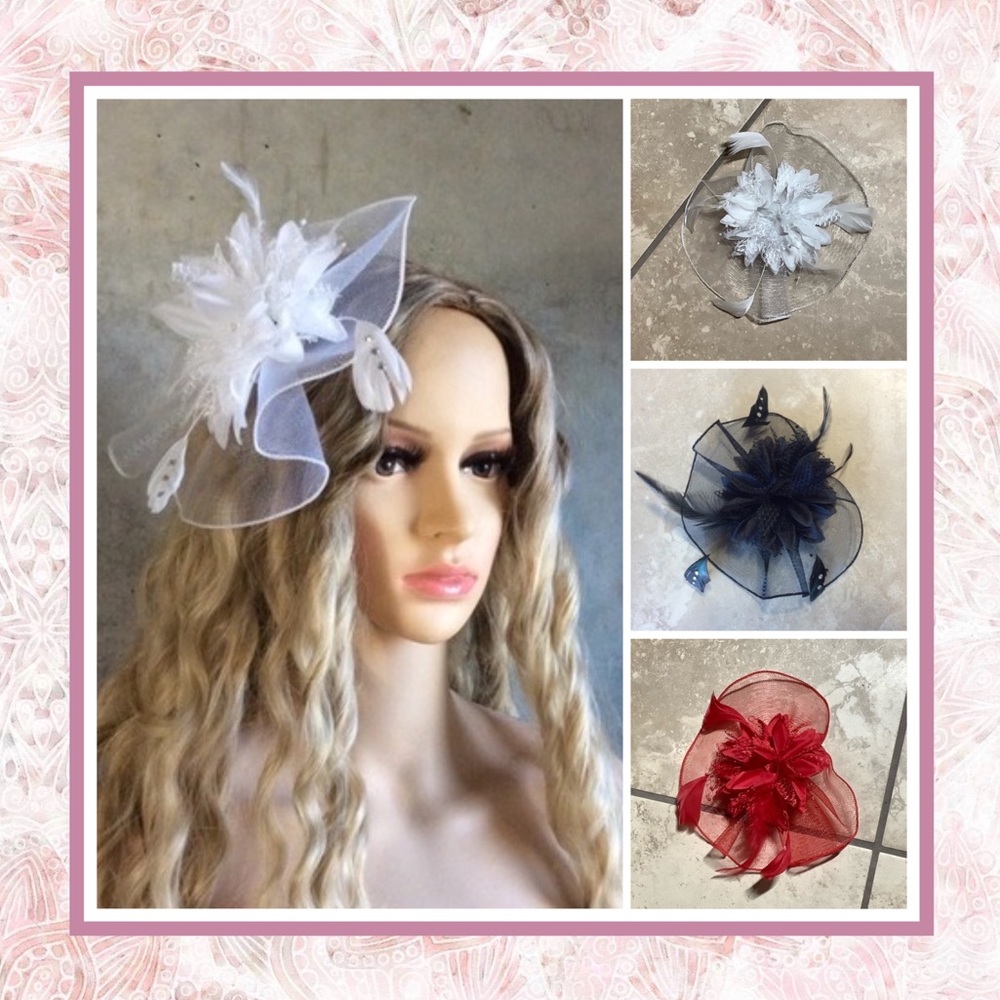 🎀 FASCINATOR BRIDE FEATHER BOHO PIN UP ROCKABILLY FANCY GLOWER DERBY